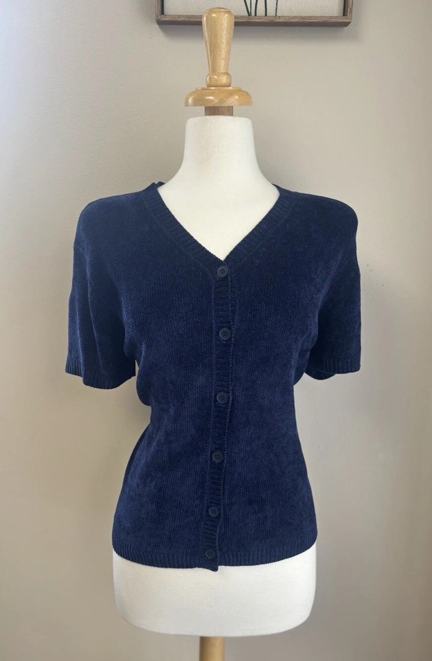 Vintage Jones New York Sport Button Cardigan Sweater Womens Sz Large Navy Blue